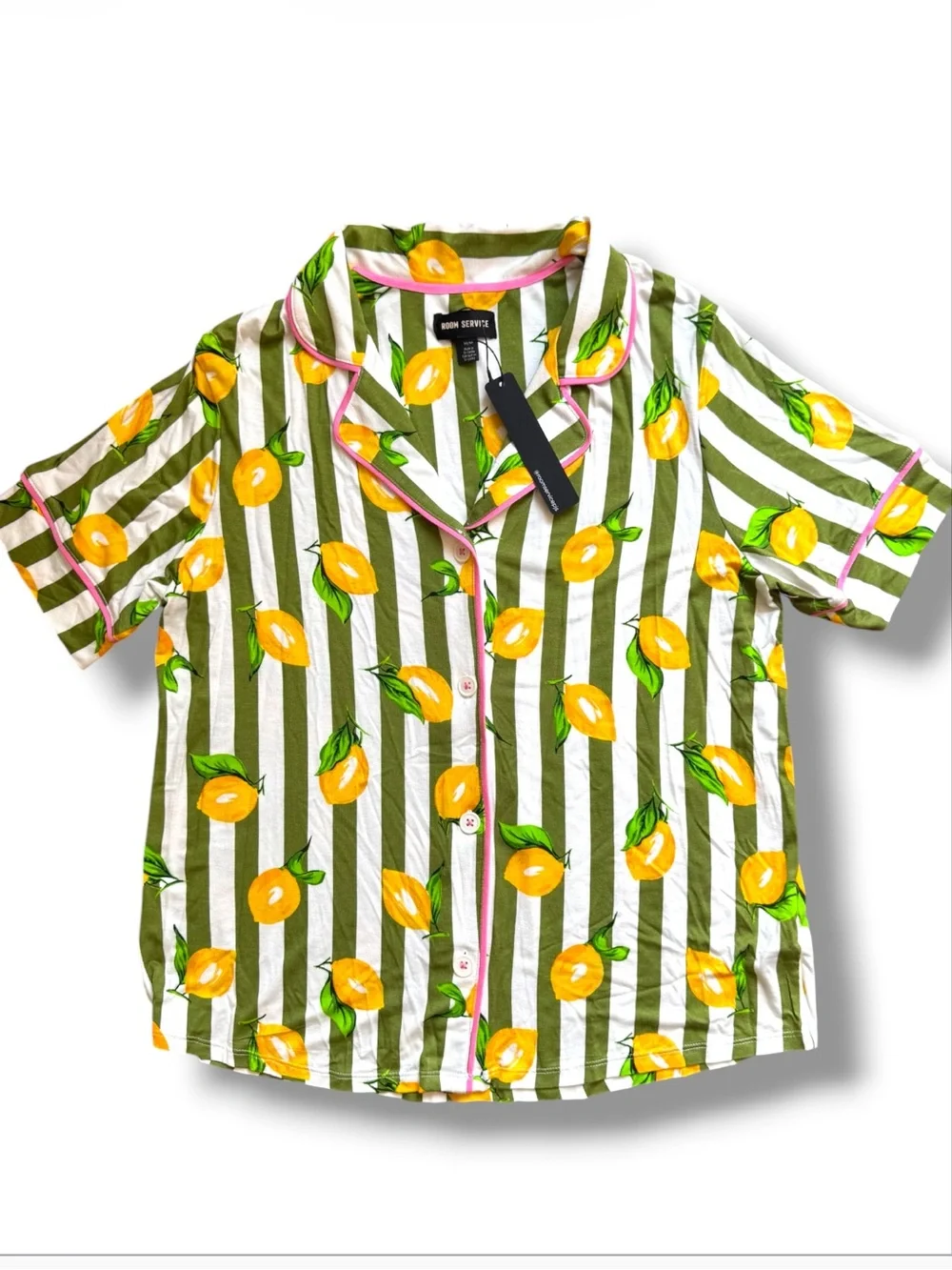 Room Service Lemon Stripe Pajama Set - Green & Yellow